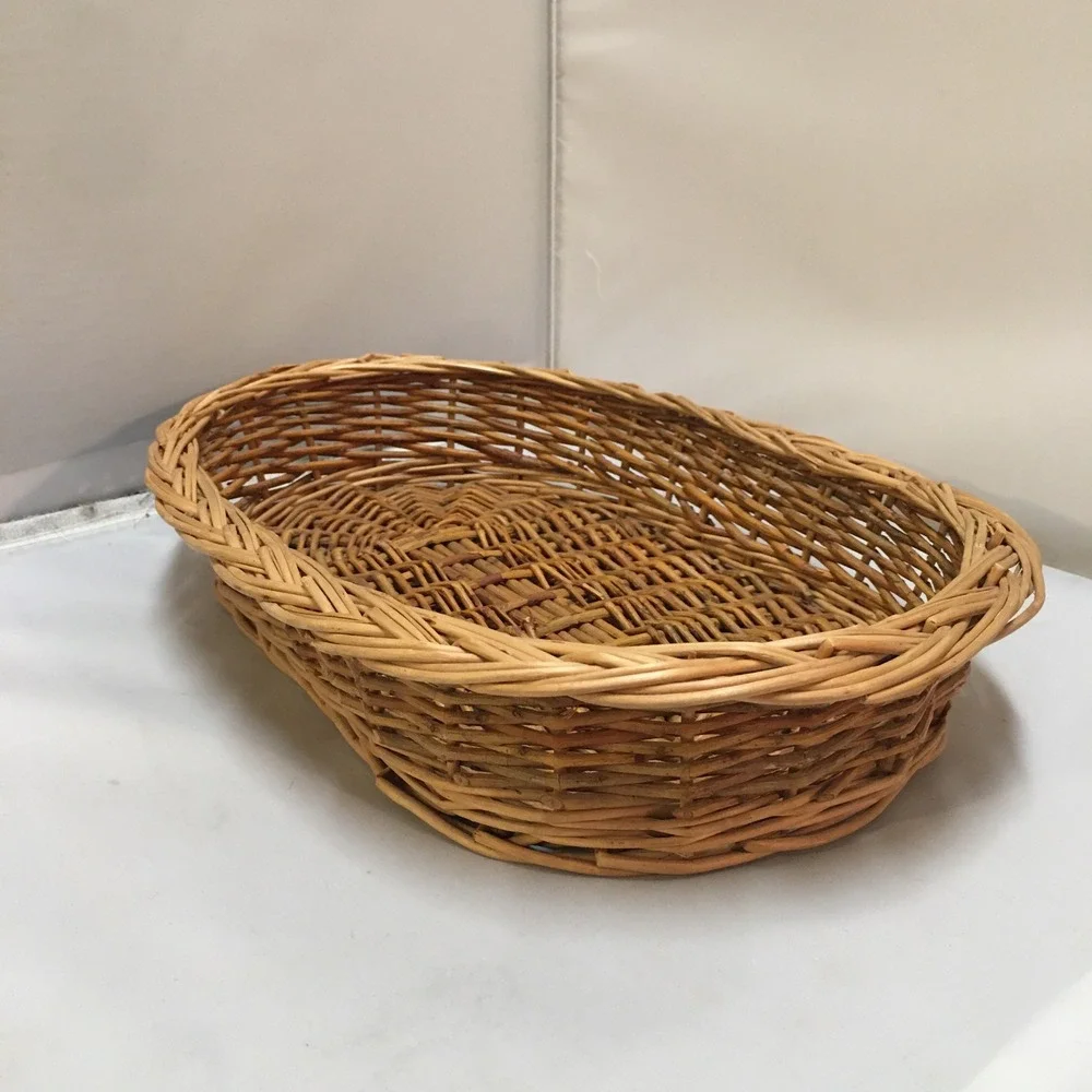 Wicker Basket Unisex Medium Brown Oval Woven Willow Storage Tray Cottagecore